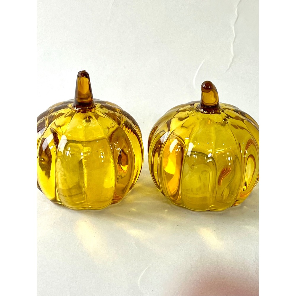 Godinger Crystal Pumpkin Figurine Set of 2 Autumn Thanksgiving Decor